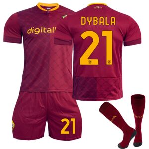 AS Roma 2022-23 Hjemmetrøje Dybala No.21 fodboldtrøje 3-delt sæt til børn, voksne XL(180-190CM)