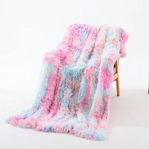 Tæppe 130x160 cm, Super varmt regnbuetæppe, fleecetæppe af høj kvalitet, imiteret pelstæppe, blødt og luftigt tæppe, sofatæppe, sengetæppe