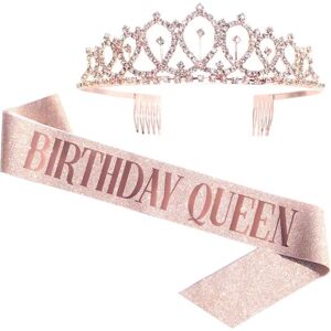 Fødselsdag Queen Sash & Rhinestone Tiara - Rose Gold Fødselsdag