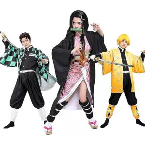 Børn Anime Demon Slayer Cosplay kostumesæt Voksen Tanjirou Nezuko Outfit Y Agatsuma Zenitsu 170cm