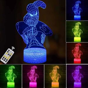 WJ 3D Illusion LED-lampe Superhelte 3D-natlys til børn 16 Farveskiftende Touch og fjernbetjening Dekorationslampe til drenge Piger Julegaver Spiderman