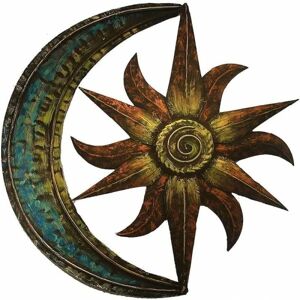 Sun Moon Metal V?ggkonst, Kreativ V?ggdekor f?r Tr?dg?rd, V?ggkonst i Vintage Inredning f?r Vardagsrum Sovrum（30x30cm）,