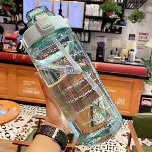 Jettbuying 2 liters vandflaske med halm kvindekande Piger bærbar Trave Green