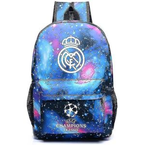 FMYSJ Star Real Madrid Uefa Champions League Skuldertaske Fan Rygsæk Student Skoletaske Opbevaring Bag-r (FMY)