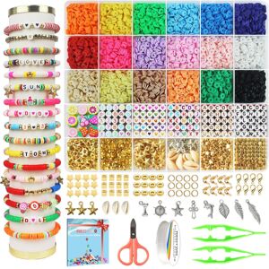 5100 Clay Beads Armbåndsfremstillingssæt, Flade Preppy Perler til Venskab Smykkefremstilling, Polymer Heishi Perler med Charms Gaver til Teen-piger Håndværk til