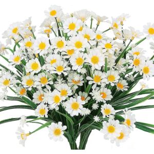 4 stk kunstige tusindfryd blomster kunstige blomster Grønne plastbuske Falske blomster indendørs udendørs (hvid) white