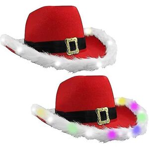 Light Up Christmas Feather Hat With Led Blinkende, Cowboy Rød Julemand Western Holiday Hat,jule Kostume Pynt Julegaver Til Kvinder Colorful Light