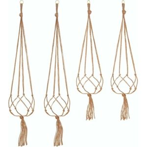 Sæt med 4 Macrame Planteophæng Reb Plantepotteholder Hængende Planteophæng Indendørs Udendørs Havedekoration med - 2 stk. 105cm og 2 stk. 90cm