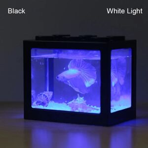 Stationær Mini Fish Tank USB LED Fish Box Akvariumblok hæftet til skrivebordsinredning til hjemmekontor USB sort cylinder vitt lys