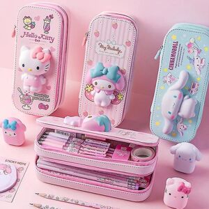 Pu Stor kapacitet Penalhus Kawaii Hellokitty Cinnamoroll Melody School Blyanter Taske Pouch Pen Case Supplies Brevpapir