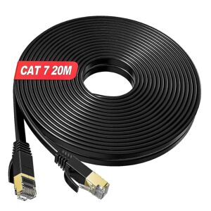 Ethernet-kabel 20m højhastigheds, Cat 7 fladskærmet internetkabel, Rj45 LAN-kabel 20m sort, 600mhz Gigabit netværkskabel 20 meter kompatibel med ca.