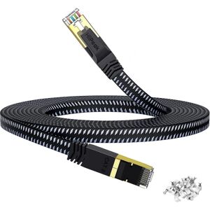 Cat 8 fladt Ethernet-kabel 12m, Cat8 nylonflettet internetkabel, højhastigheds 40gbps netværkspatch LAN-kabel, Rj45 spillekabel til