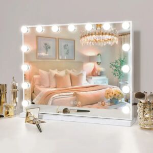 FENCHILIN Hollywood Vanity Mirorr with Lights USB Bordplade vægmonteret spejl hvid 58 x 46 cm White 58 x 46cm