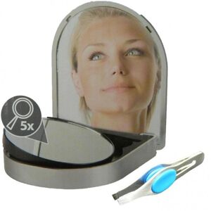 Mobil o Teknik Makeup spejl / Rejsespejl med pincet - Almindelig 1x + 5x Silver