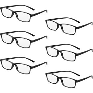6-pak blå lysblokerende læsebriller, fjederhængslet læsebriller, fuld plaststel, rektangulære briller til mænd og kvinder, [+1,75], sort
