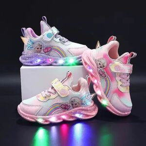 Piger Led Casual Sneakers Elsa Princess Print Udendørs Sko Børn Lysende skridsikre sko til forår og vinter Pink 34-insole 21.2cm