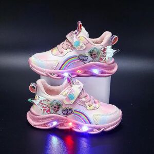 Piger Led Casual Sneakers Elsa Princess Print Udendørs Sko Børn Lysende skridsikre sko til forår og vinter Pink P 34-insole 21.2cm