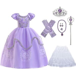 Lilla Prinsesse Sofia Kjole Til Pige Børn Cosplay Kostume Pufærmer Layered Kjoler Børnefest Fødselsdag Sophia Fancy Kostumer F 5T (130CM )