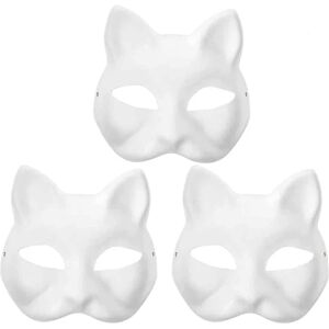 3 STK Therian Masker Hvide Kattemasker Blank DIY Halloween Mask Dyr, Kattemaske