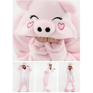 Animal Onesie Kvinder Flanell Pyjamas Sæt Voksen Unisex Mænd Halloween Gris Cosplay Kostume Par Nattøj Børn Jule Jumpsuits Pink Pig S (Height 145-155CM)