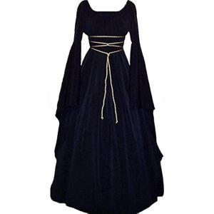 Kvinder Halloween Renæssance Middelalder Maxikjole Gotisk Cosplay Kostume Navy Blue 2XL