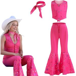 Piger Barbie Kostume Lyserød Vest Lange Flared Bukser Bukser Med Tørklæde Film Cosplay Kostume Outfits Til Børn Halloween Carnival Fancy Dress Up 8-9 Years