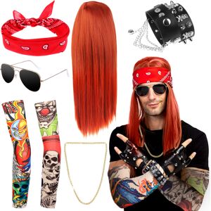 8 Pack Rocker Fancy Dress Accessories 70'er 80'er 90'er kostume paryk R Black