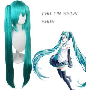 Hatsune Miku Wig Cosplay Party Parykker med 2 Hestehale lange lige Parykker Halloween Carnival Rekvisitter