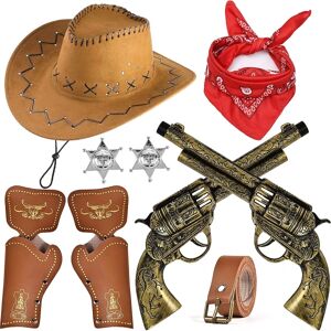 Kryc 9 stykker Cowboy Kostume Tilbehør Cowboy Hat Bandana Bæltehylstre Fancy Dress Tilbehør Halloween Karneval Jul Til Børn Rollespil Og P