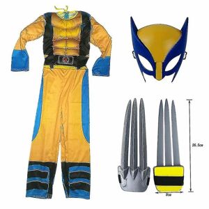 Børn Wolverine Costume Boy Superhelte Jumpsuit Børn Halloween Cosplay Mask/ulve Claw Props Fantasy-G 3Pcs Set M(120-130CM)