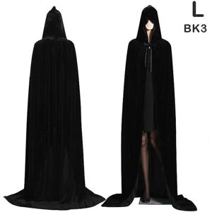 Middelalderlig vampyr fløjl hætte kappe lang kappe hekse kapper Halloween kostume - Perfet Black L