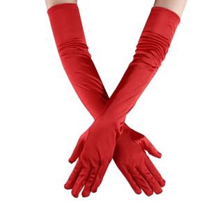 GeekAtmosphere Lange Satin Handsker Cosplay Stretch Halloween Lang Flapper Aften Opera Satin Handsker til Kvinder Rød