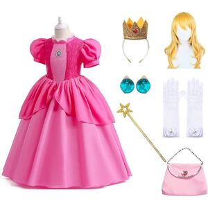 HKWWW 7 stk Piger Princess Peach Kjole Med paryk Super Brothers Cosplay Kostume Fancy Dress Outfits Rollespil  Fyndiq 120 Rose