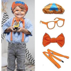 Vær som Blippi Dress Up! Rollespil Kostume Hat Briller Suspenders Butterfly