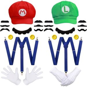 Mordely Super Mario Bros Mario og Luigi Hatte Kasketter Mustaches Handsker Knapper Cosplay kostume