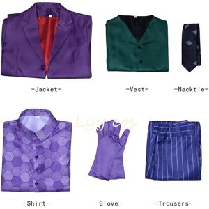 Heath Ledger Cosplay Suit Film The Dark Knight Joker Kostume Lilla Jakke Fuld Sæt Halloween Klovn Trench Coat Cos XXL