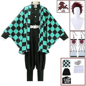 Demon Slayer Kimono Kamado Tanjirou Cosplay kostume Halloween Anime Uniform sæt til voksne børn V 8 piece set 150