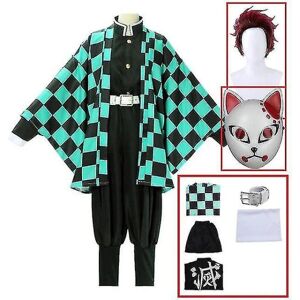 Demon Slayer Kimono Kamado Tanjirou Cosplay kostume Halloween Anime Uniform sæt til voksne børn V 7 piece set S