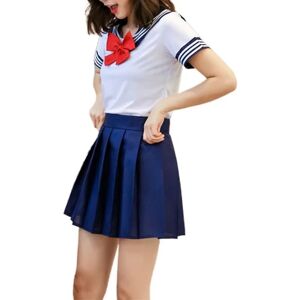 BATTERY Japan Anime Skola Uniform Klänning Dräkt Vuxna Dam Kawaii Lolita Jk Outfit Halloween Cosplay Party Dress Up XL Rødt slips