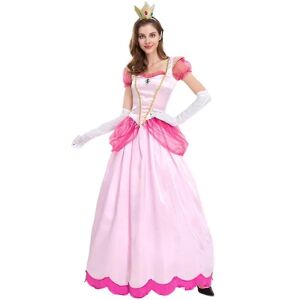 unbranded Kvinders Super Mario Peach Cosplay Cosplay kostume Pink Princess Dress + Handsker + Hovedbeklædning Outfits Sæt Carnival Party XL