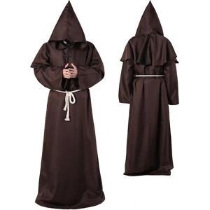 Unisex voksen middelalderkåbe kostume munk hættekåbe kappe broder præst troldmand halloween tunika kostume 3 stk. Brown Medium