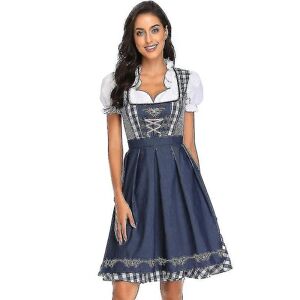 Høj kvalitet traditionel tysk plaid Dirndl kjole Oktoberfest kostume outfit til voksne kvinder Halloween fancy fest Style5 Dark Blue XL