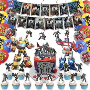 Transformers Theme Happy Birthday balloner kit latex balloner med flag og kage toppers til festdekoration