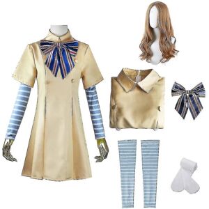 Børn Megan Piger Børn M3gan Cosplay kostume med paryk 5-pak gyserfilm M3gan kjole kostume karnevalsfest Halloween dress up outfit.c 130