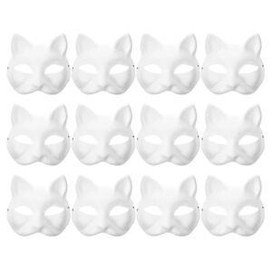 FMYSJ 12 stk. Blank Mask Kattemasker Kostume Cosplay Mask Børnehave Diy Umalet Kattemaske (FMY) White 18.5X16.5X6CM