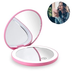 Genopladeligt oplyst makeup-spejl med 12 LED-lys, pink