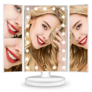 Megabilligt LED Makeup Mirror med belysning - Tri Fold Make Up Mirror White hvid