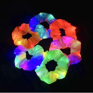 LED Light Up Scrunchie 6 stykker lysende elastisk hårbånd, glød