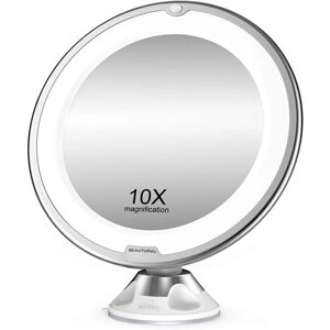 10x forstørrelsessminkespejl med LED-lys 1 kugleled 360° justerbar vedhæftning Bærbart kosmetikspejl, til badeværelse, rejser