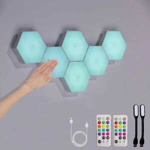 Hexagon Lights med fjernbetjening, Smart DIY Hexagon Wall Lights, Dual Control Hexagon LED Light vægpaneler med USB-strøm